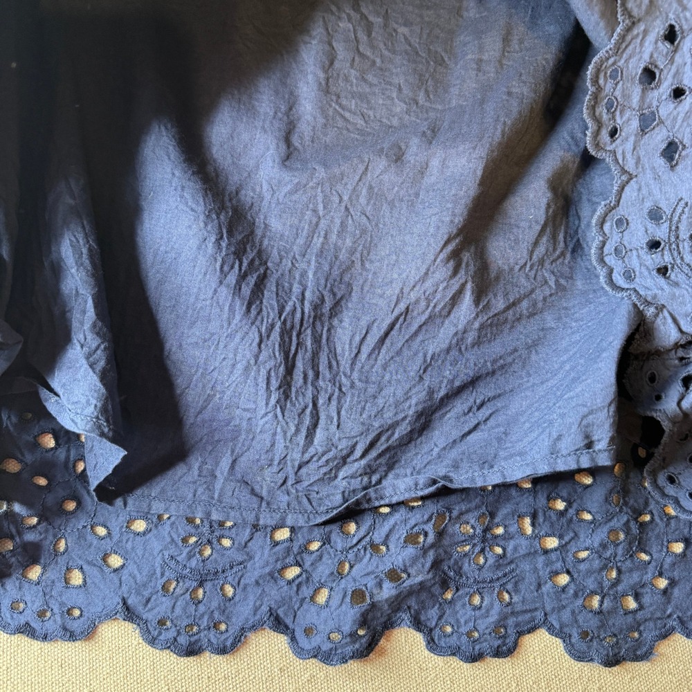 Loft Womens Blue Cotton Eyelet Lace Button Front Midi Skirt Size 8 Scalloped Hem - Picture 4 of 10
